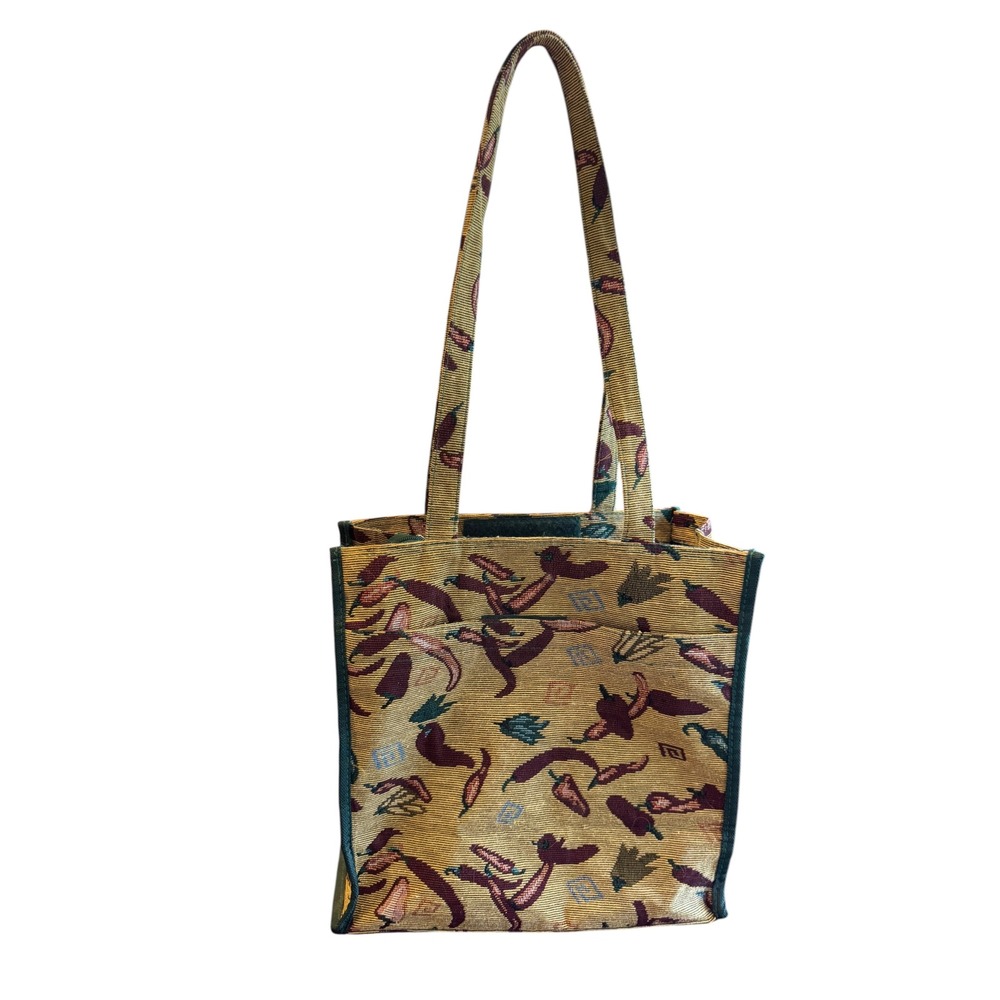🌴 Jade Woven Tapestry Chili Pepper Tote Bag Gold Red Green Shoulder Bag